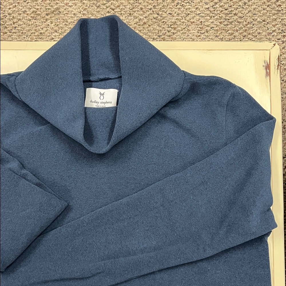 Dudley Stephens Park Slope Terry Fleece Turtleneck Navy Sweater